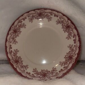 ‼️5 for$25‼️Classic Staffordshire engravings YULETIDE Red Floral Rim saucer